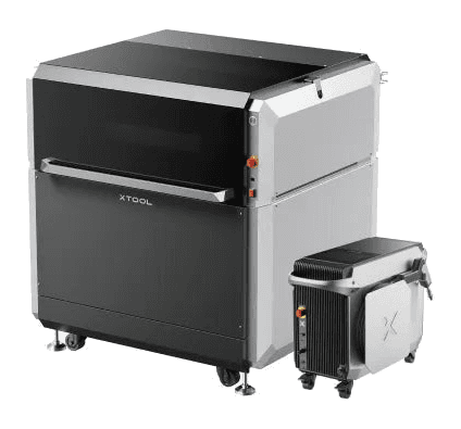 xTool Apparel Printer floating in a cinematic apparel workshop