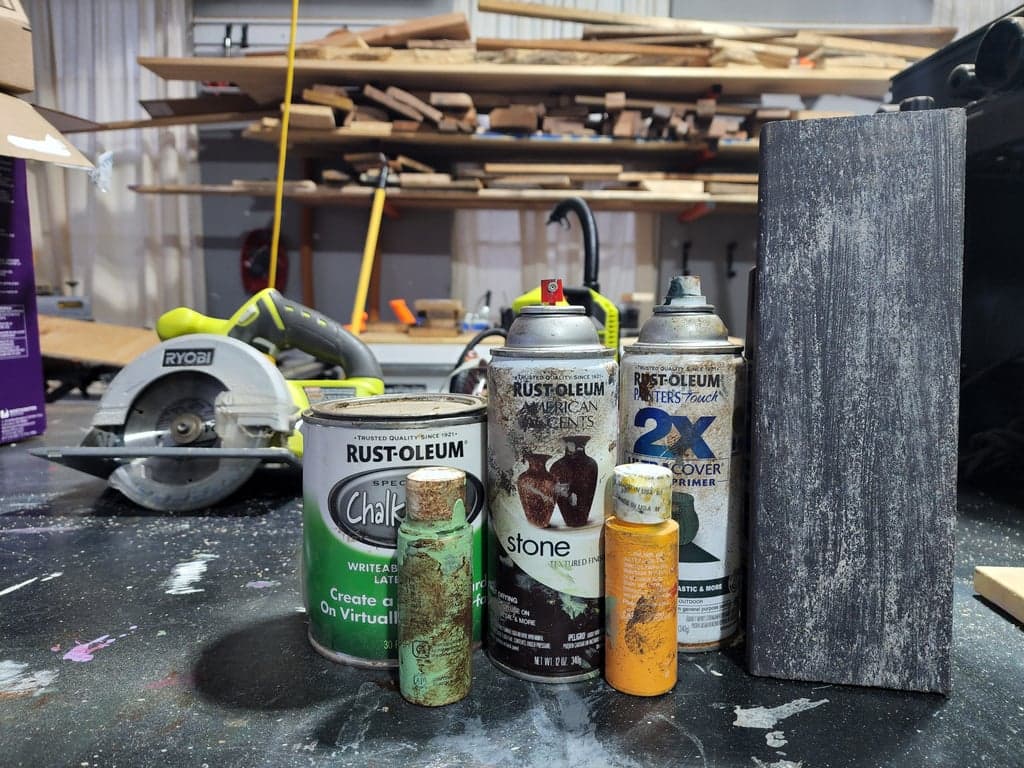 Paint brushes and supplies for weathering wood