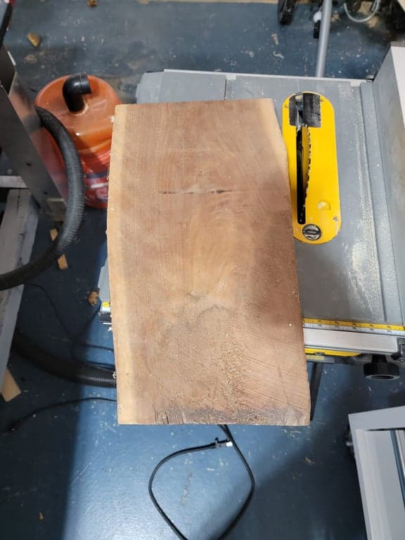 Walnut slab before cutting into floating shelves
