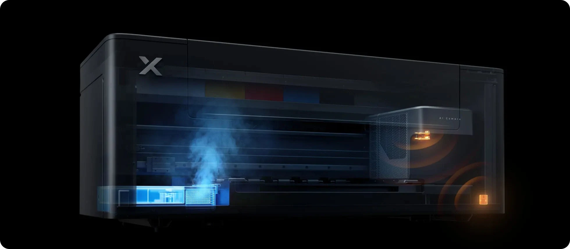 Official xTool Apparel Printer Plus cutaway showing its built-in humidity-control system