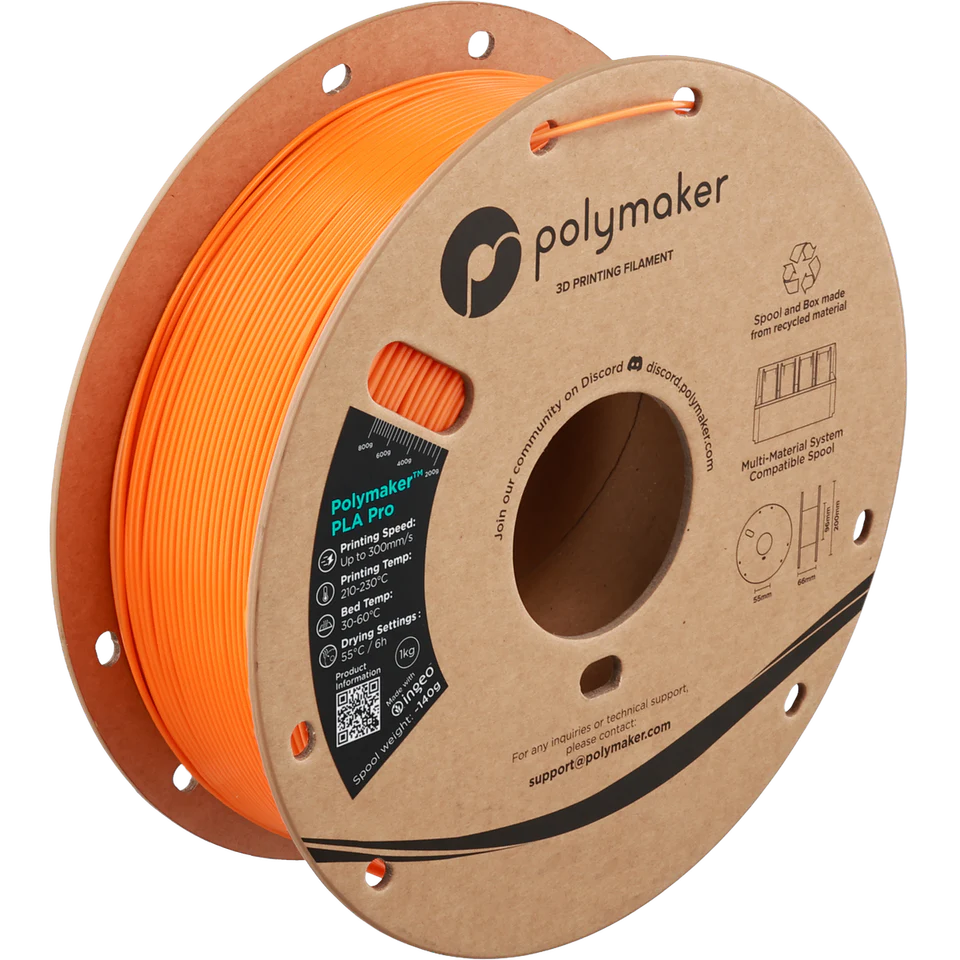 Official Polymaker PLA Pro orange filament spool.